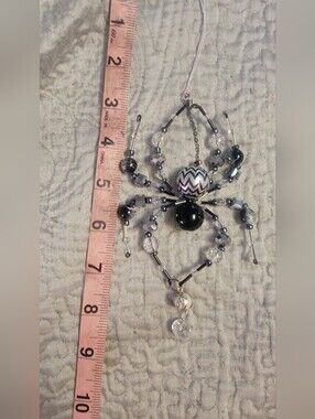Handmade Black and Silver Beaded Spider Car Rearview Mirror Pendant